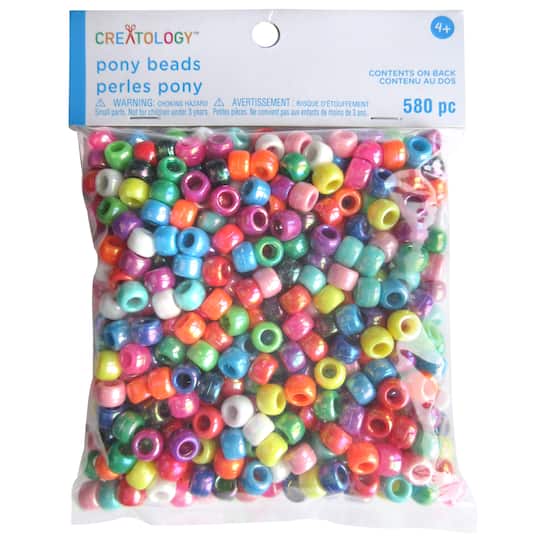 12 Packs: 580 ct. (6,960 total) Aurora Borealis Pony Beads by Creatology™, 6mm x 9mm